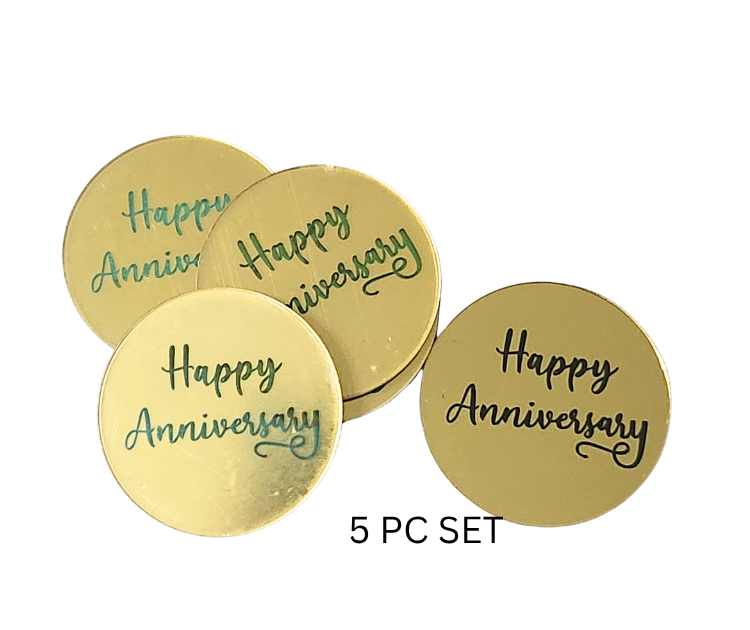 Happy Anniversary Gold Disc Cake Toppers 5pc Set