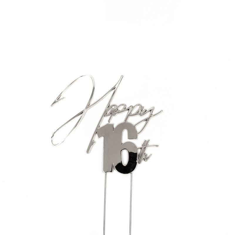 SILVER Metal Cake Topper - HAPPY 16th