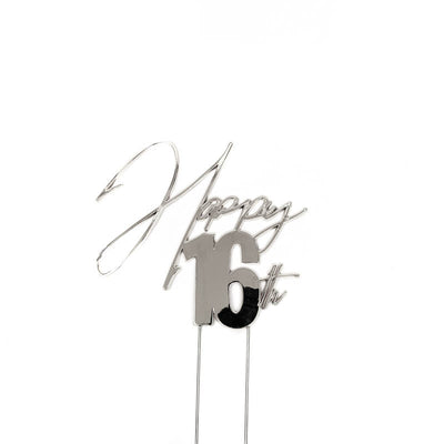 SILVER Metal Cake Topper - HAPPY 16th