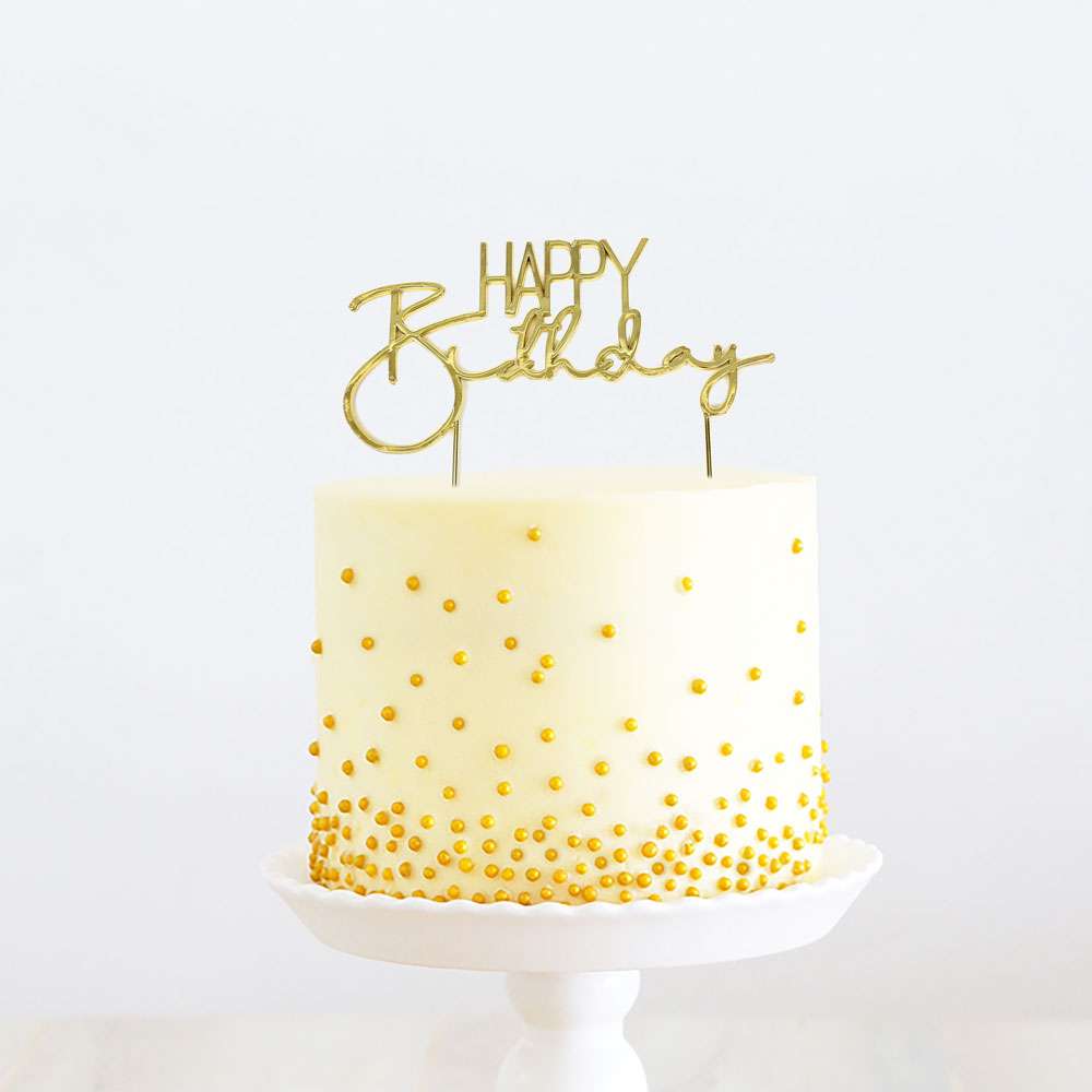 Cake Topper Happy Birthday Gold Metal (Cake & Candle)