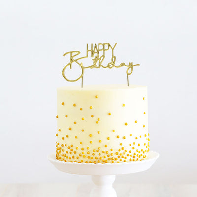 Cake Topper Happy Birthday Gold Metal (Cake & Candle)