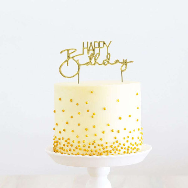 Cake Topper Happy Birthday Gold Metal (Cake & Candle)