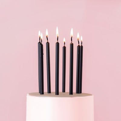 12cm Tall Cake Candles BLACK (Pack of 12)