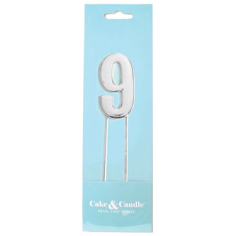 Cake Topper Bold Silver Number 9 – view 2