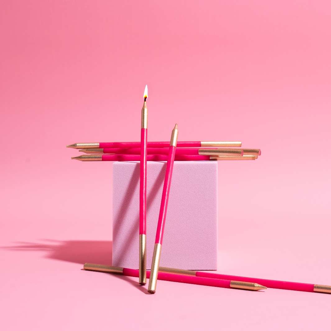 Cake Candle 15cm GOLD DOUBLE DIPPED - HOT PINK (Pack of 12) – view 2