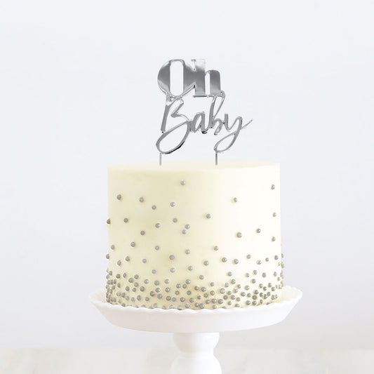 Cake Topper Oh Baby Metal Cake Silver