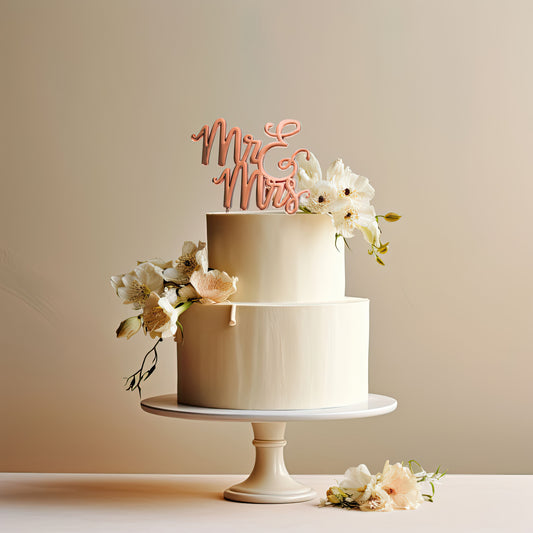 Cake Topper Rose Gold Plated Mr & Mrs