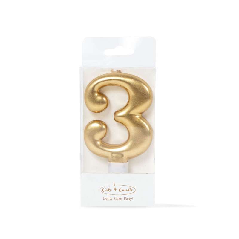 Number 3 Candle Gold Single