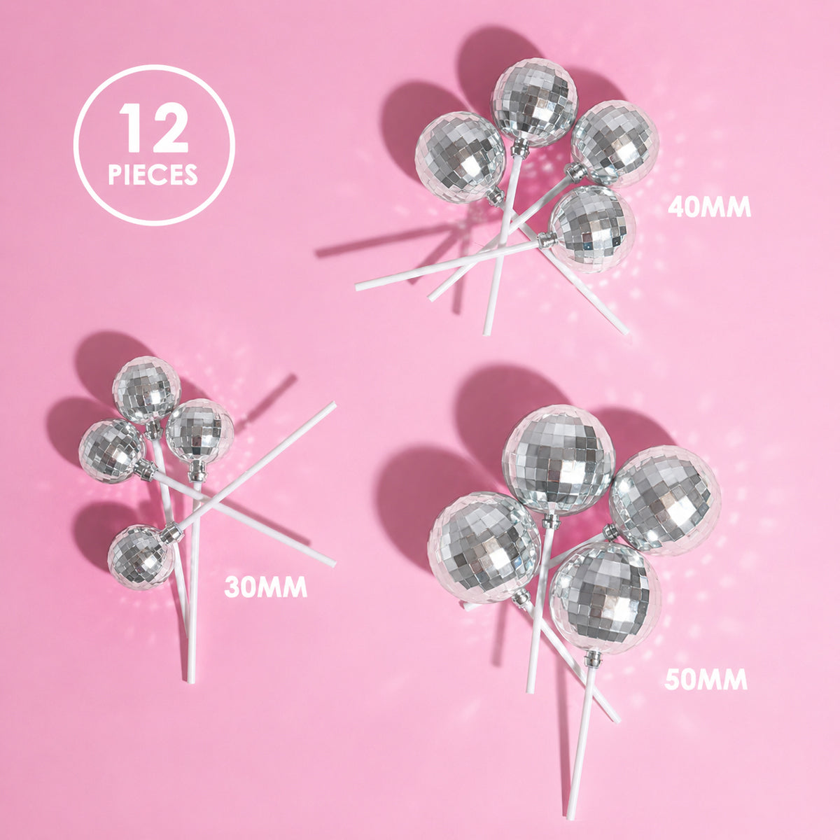 SPRINKS 12 Piece Disco Ball Toppers - SILVER