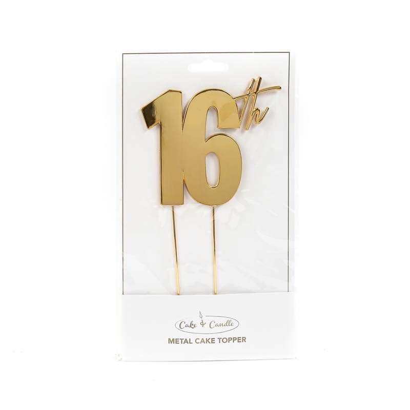 Cake Topper 16th Metal Cake Gold – view 2