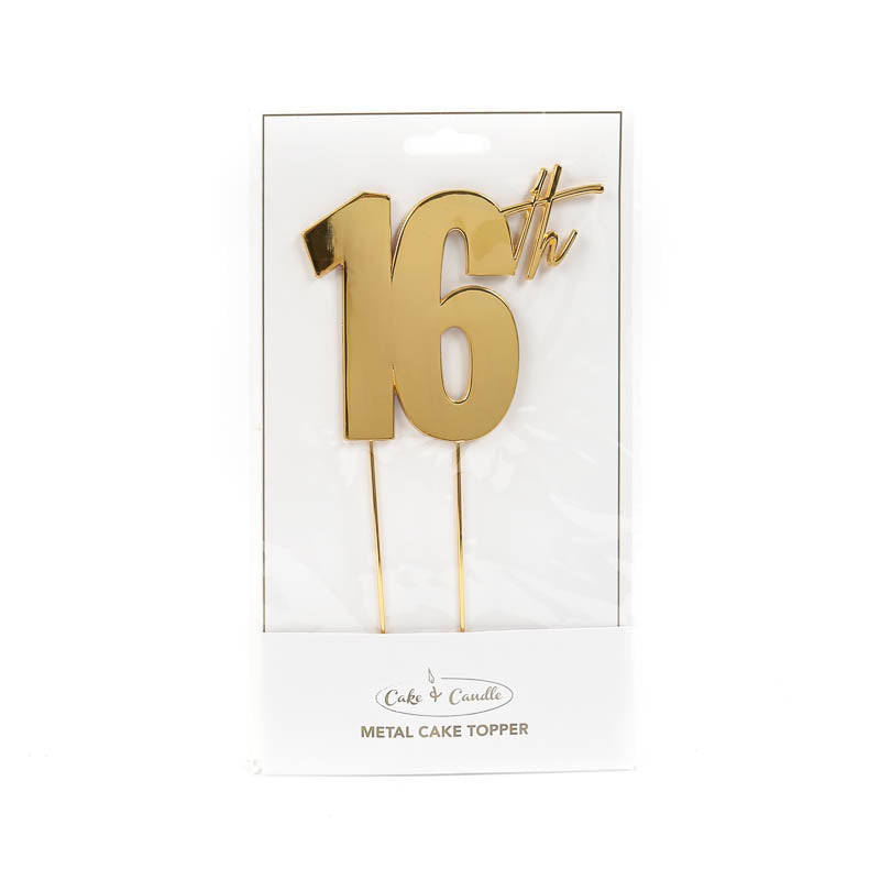 Cake Topper 16th Metal Cake Gold