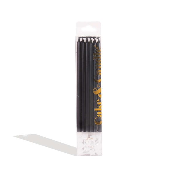 12cm Tall Cake Candles BLACK (Pack of 12)
