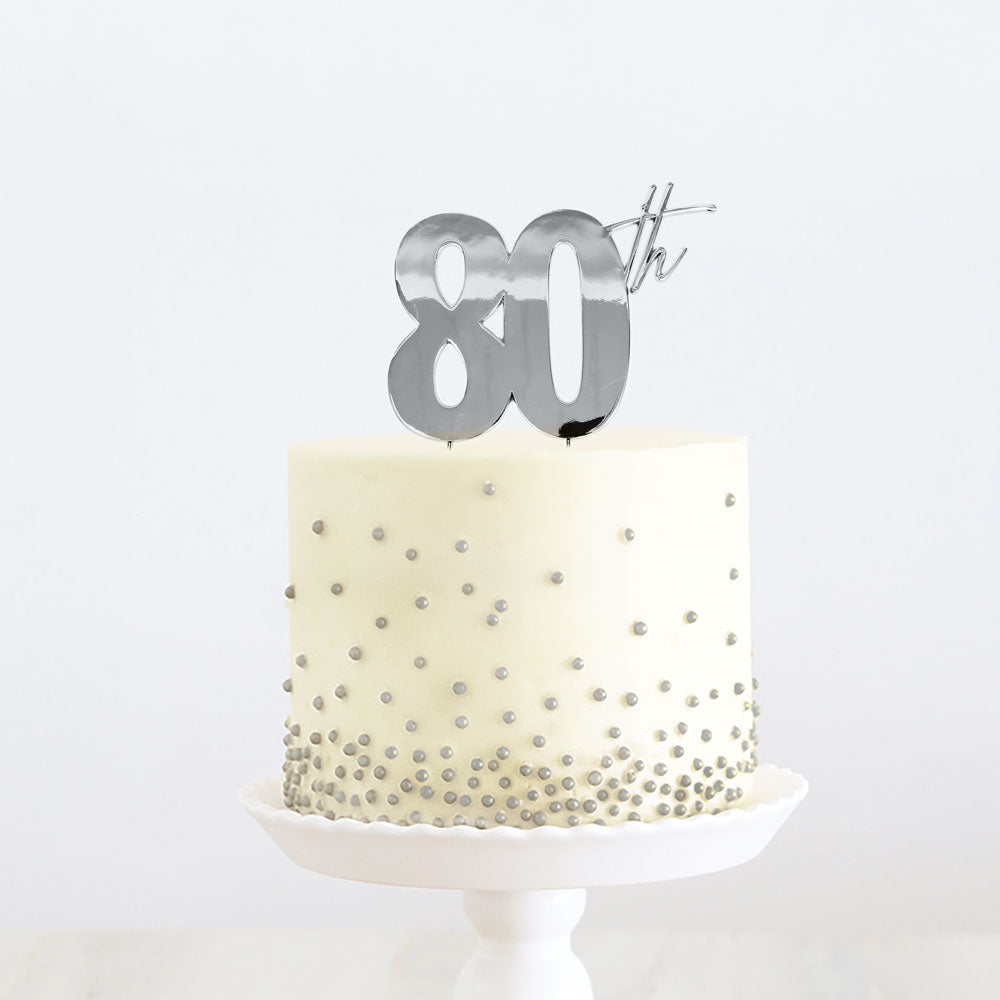 Cake Topper 80th Metal Cake Silver