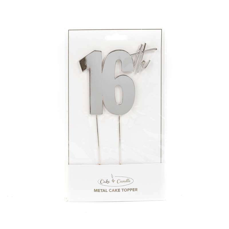 Cake Topper 16th Metal Cake Silver – view 2