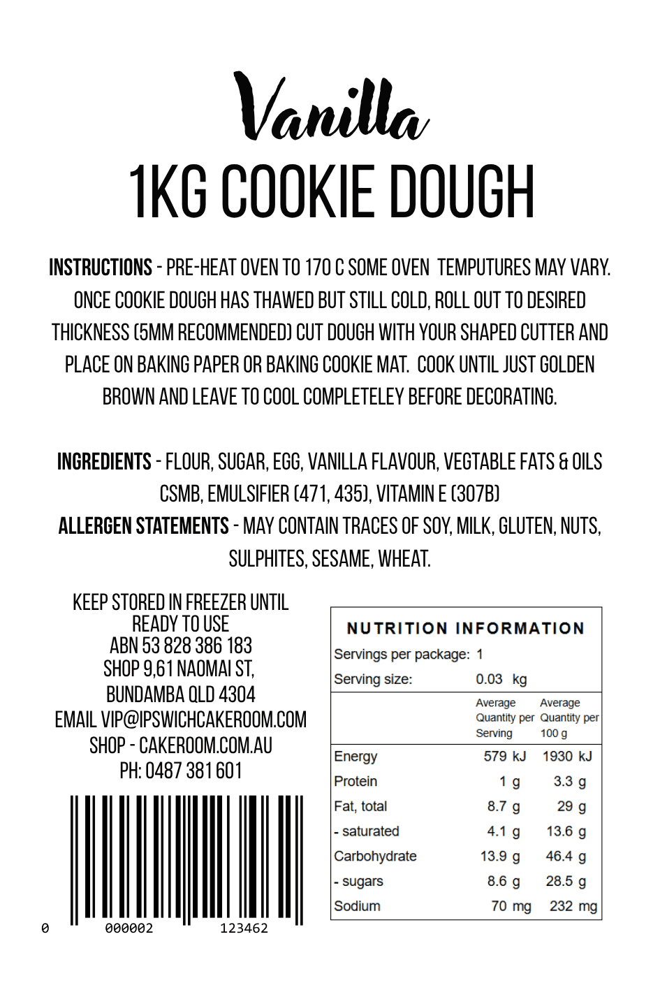 Cookie Dough 1kg (FROZEN PRODUCT) READY MADE