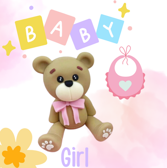 Beige Teddy Bear Cake Toppers (Pink)