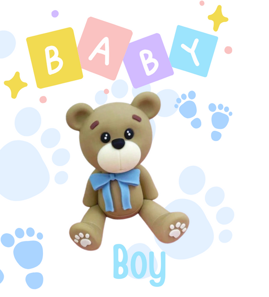 Beige Teddy Bear Cake Toppers (Blue)