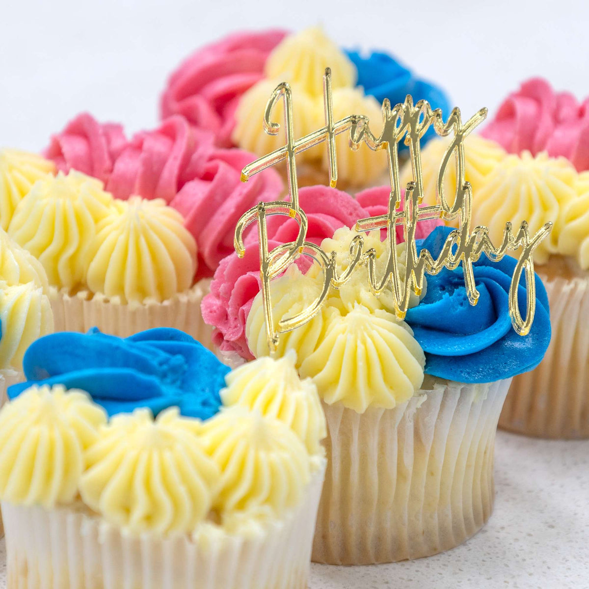 Sweet Cartel - Cupcake Charm/Topper - Happy Birthday Gold – view 2