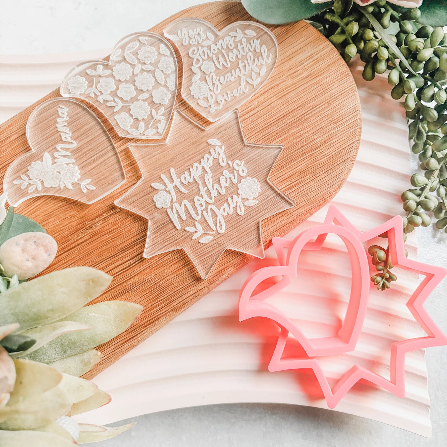 Cookie Stamp Happy Mother's Day Heart Platter Cutter & Debosser Set (Bikkie Smalls)