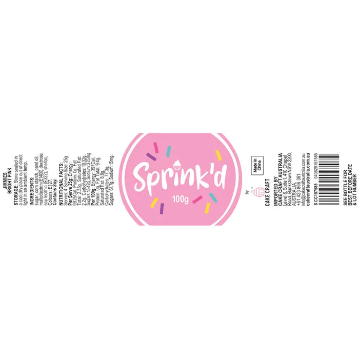 Sprinkles Sprink'd Jimmies Bright Pink 100g