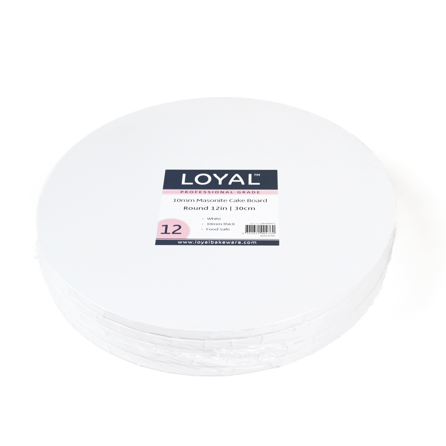 Cake Board 10mm MASONITE ROUND WHITE 12" Round (Loyal)