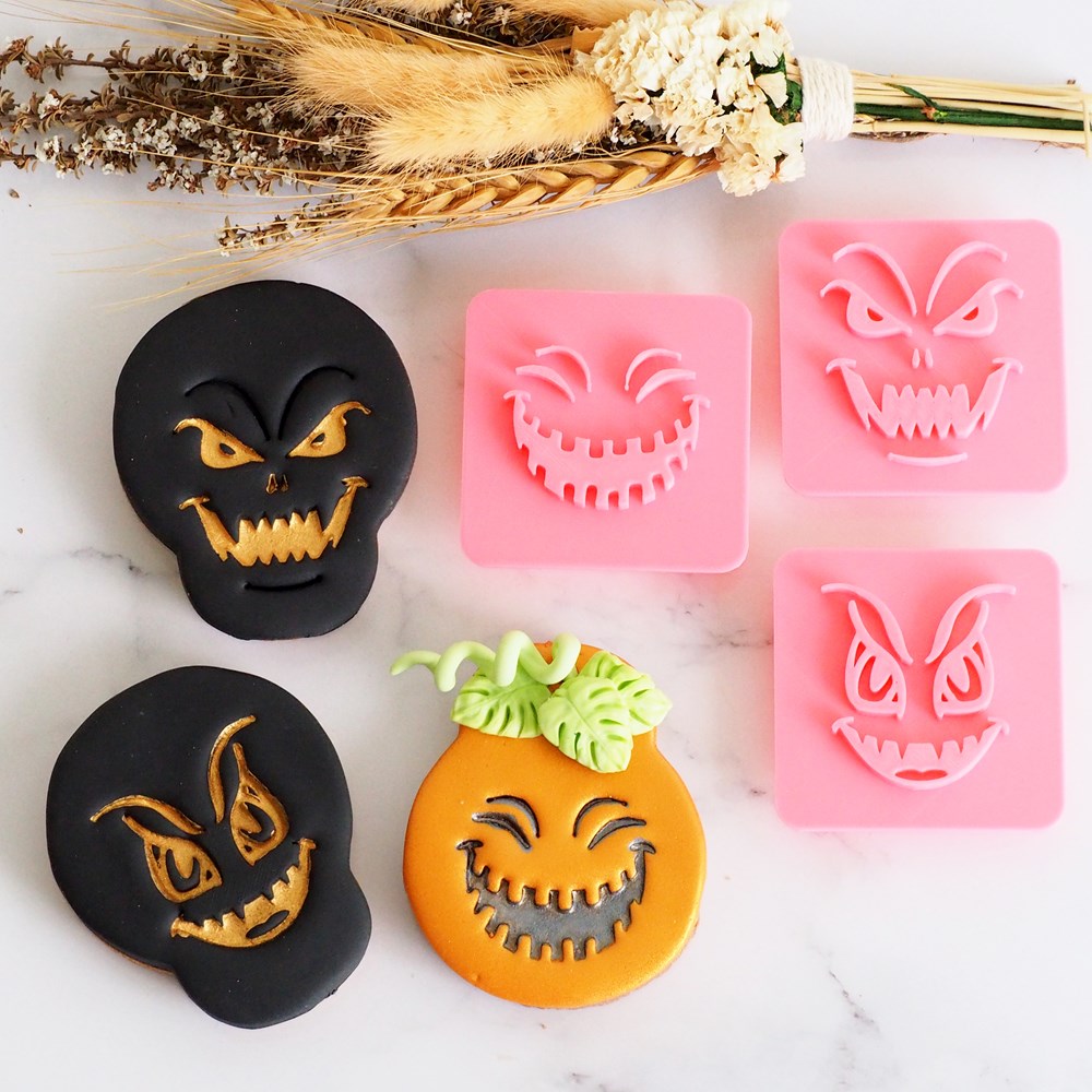 Cookie Stamp Halloween Scary Faces Emboss 3D Printed Cookie Stamp Pack (3 pce)