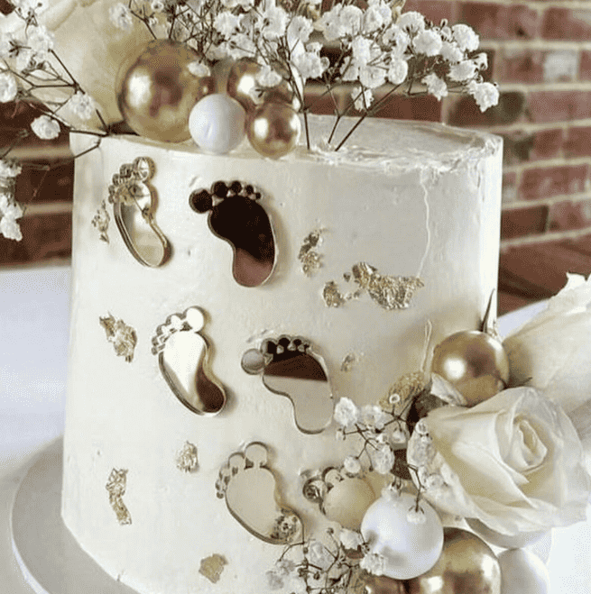 Baby Shower Footprint & Pram Cake Topper Gold Acrylic – view 2