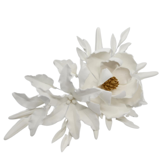 Edible Magnolian Wedding Spray - White with white leaves