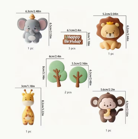 9pcs Jungle Animal Cake Decoration Set