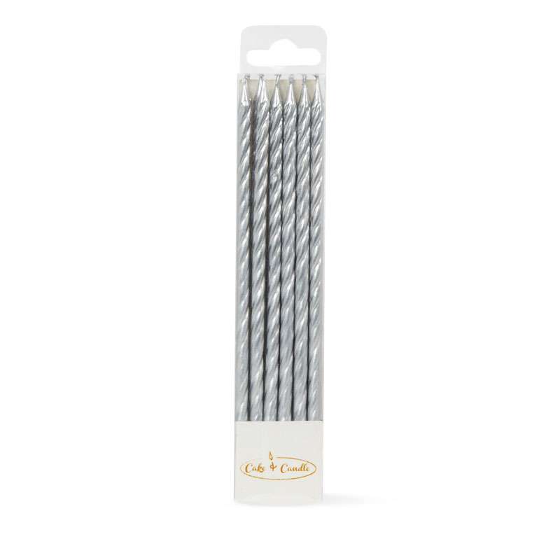Candle Spiral Cake Candles Silver (Pack of 12)