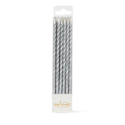Candle Spiral Cake Candles Silver  (Pack of 12)