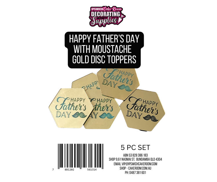 Father's Day with Moustache Gold Disc Toppers  5pc Set
