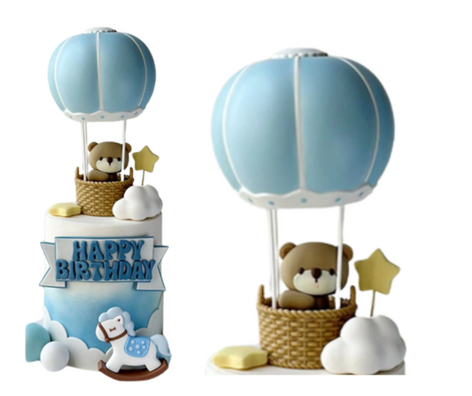 1pc Cartoon Hot Air Balloon Blue Bear Soft Rubber Doll Cake Ornament