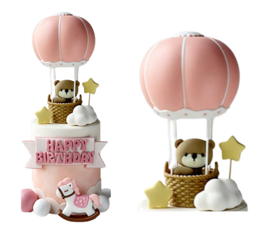 1pc Cartoon Hot Air Balloon Pink Bear Soft Rubber Doll Cake Ornament