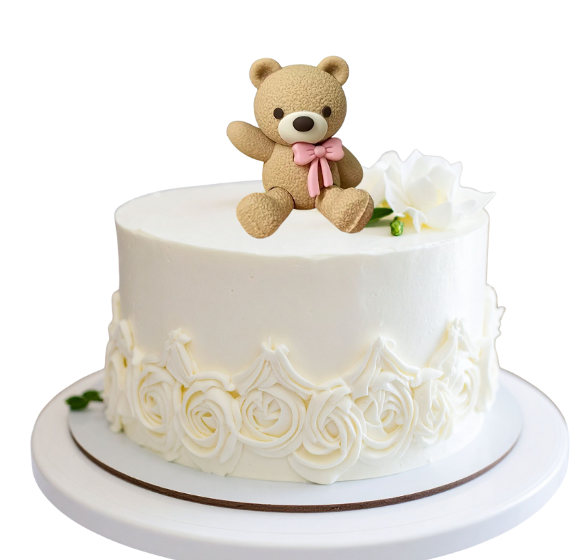 Baby Bear Cake Topper with Pink Bow