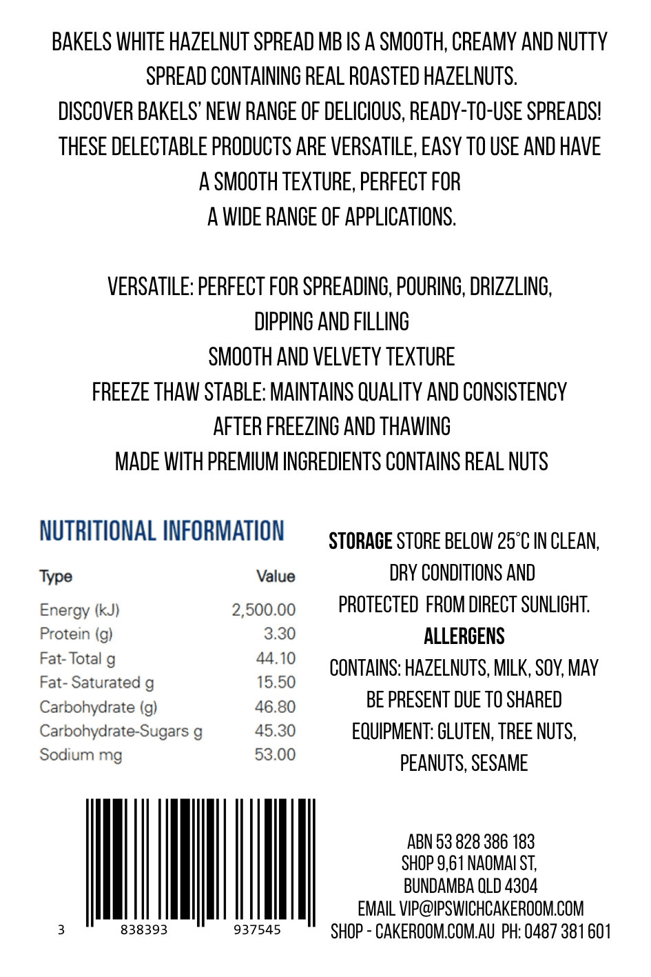 White Hazelnut Filling Spread 1kg