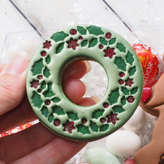 Wreath with Holly and Poinsettia (Stamp Set) Emboss 3D Printed Cookie Stamp + 3D Printed Cookie Cutter