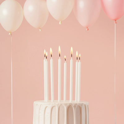 12cm Tall Cake Candles PEARLISED WHITE (Pack of 12)