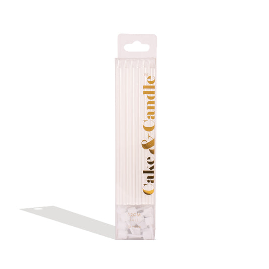 12cm Tall Cake Candles PEARLISED WHITE (Pack of 12)