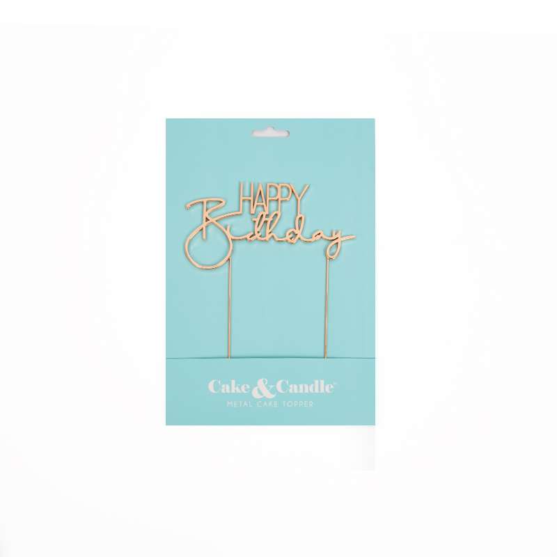 Cake Topper Happy Birthday Rose Gold Metal (Cake & Candle) – view 3