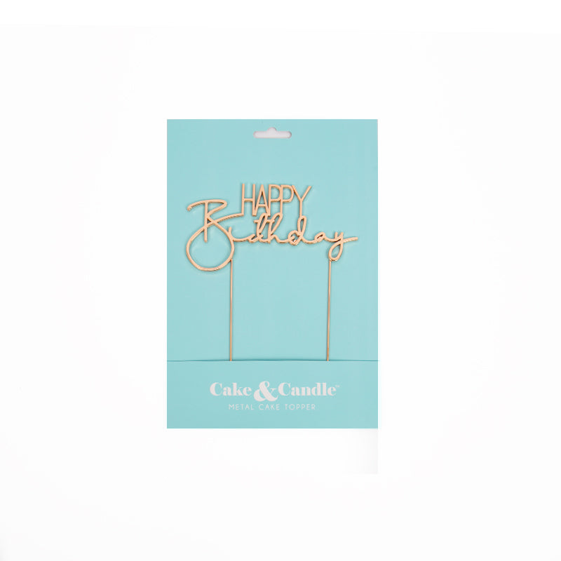 Cake Topper Happy Birthday Rose Gold Metal (Cake & Candle)