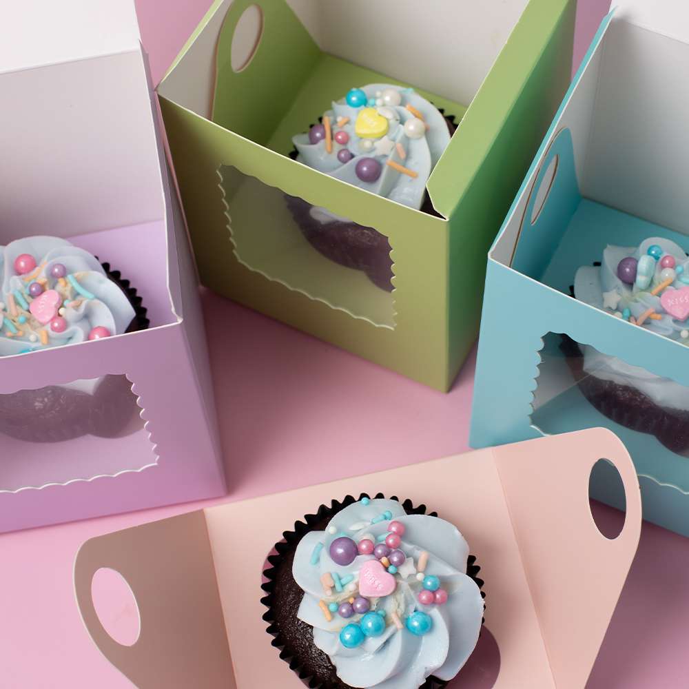 Scalloped Single Cupcake Box (Pack of 6) - PASTEL GREEN – view 4