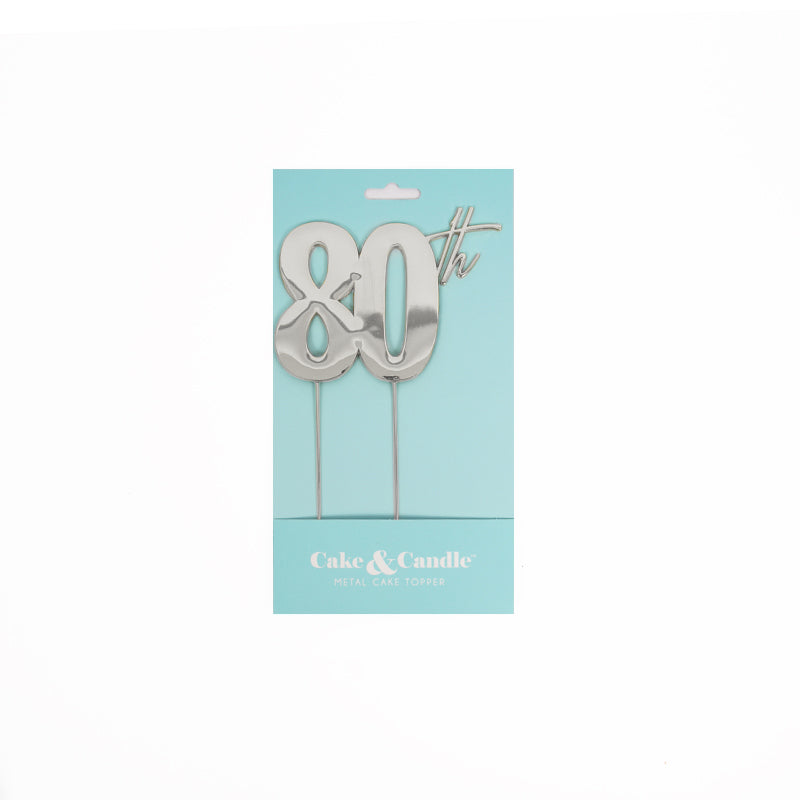 Cake Topper 80th Metal Cake Silver