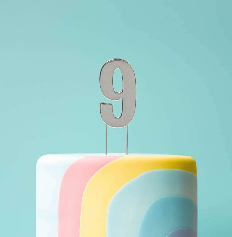 Cake Topper Bold Silver Number 9