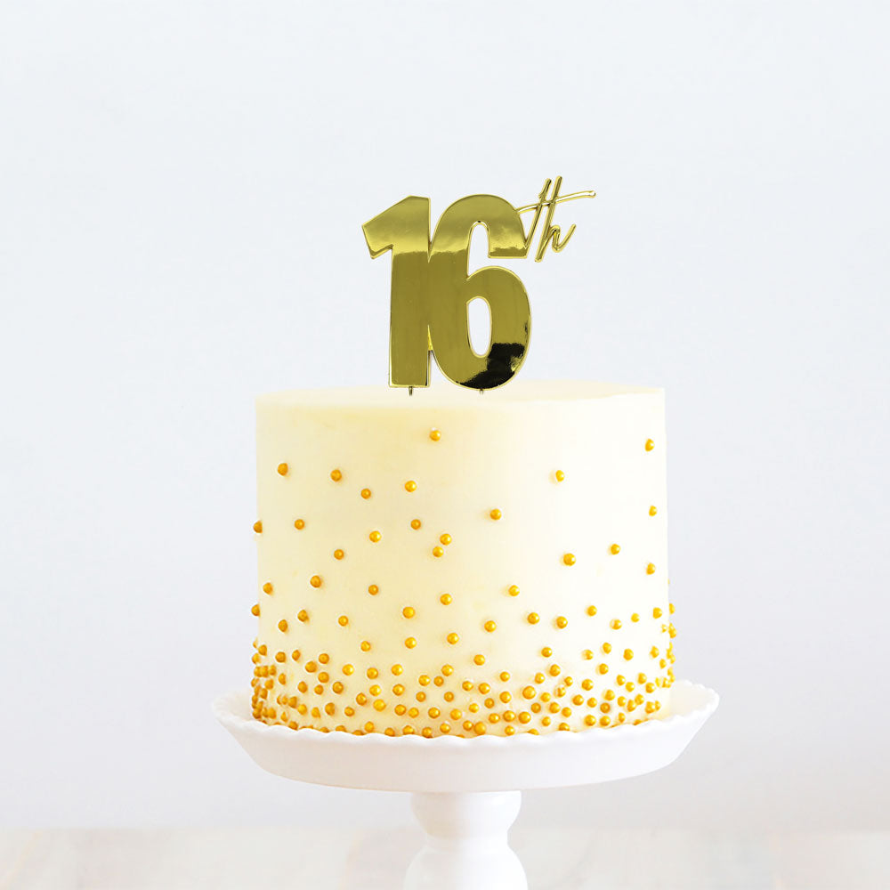 Cake Topper 16th Metal Cake Gold