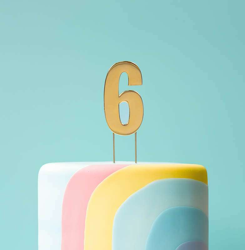 Cake Topper Bold Gold Number 6 – view 2