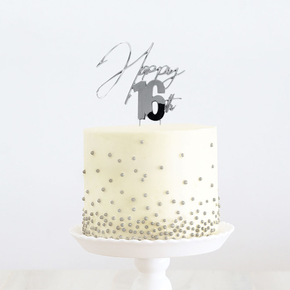 SILVER Metal Cake Topper - HAPPY 16th