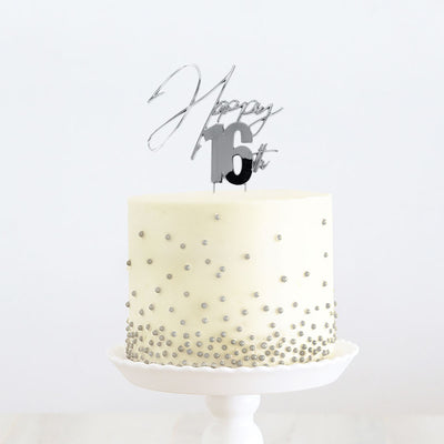 SILVER Metal Cake Topper - HAPPY 16th