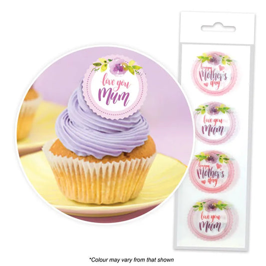 Edible Wafer Cupcake Mother's Day Toppers 16 pack