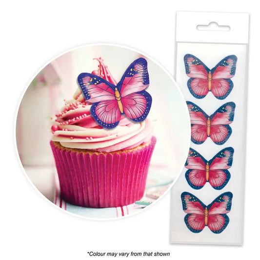 Edible Wafer Cupcake Toppers Pink & Purple Butterfly 16 piece pack